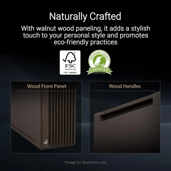 Naturally crafted: wood front panel and handles with fsc and responsible source logos (promo image)