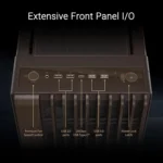 Front-panel i/o with fan speed control, usb 2. 0/3. 0 ports, 20gbps usb type-c, and a power lock latch on a dark chassis panel