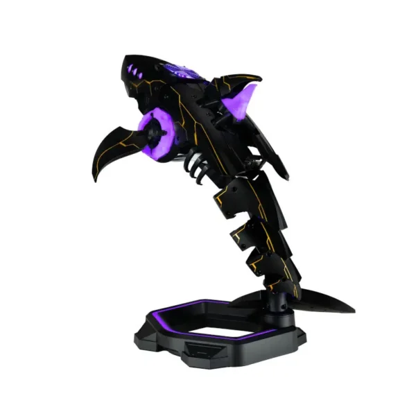 Cooler master shark x cabinet with psu & cpu cooler included black (abk-ffb4-s38l1-r1) Black and purple robotic dragon on a display stand with glowing purple accents.