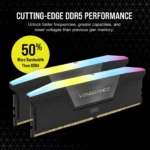 Ddr5 memory sticks with rgb lighting, promotional text says 50% more bandwidth than ddr4.