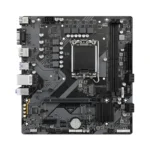 Gigabyte motherboard with lga processor socket, ram slots, pcie slots, and i/o ports visible on a dark pcb.