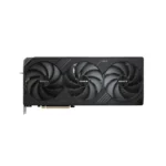 Triple-fan gigabyte graphics card with a black, angular shroud for desktops