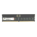 Black desktop ram memory module with gold edge connectors and a label on the side