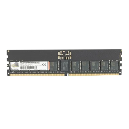 Black desktop ram memory module with gold edge connectors and a label on the side