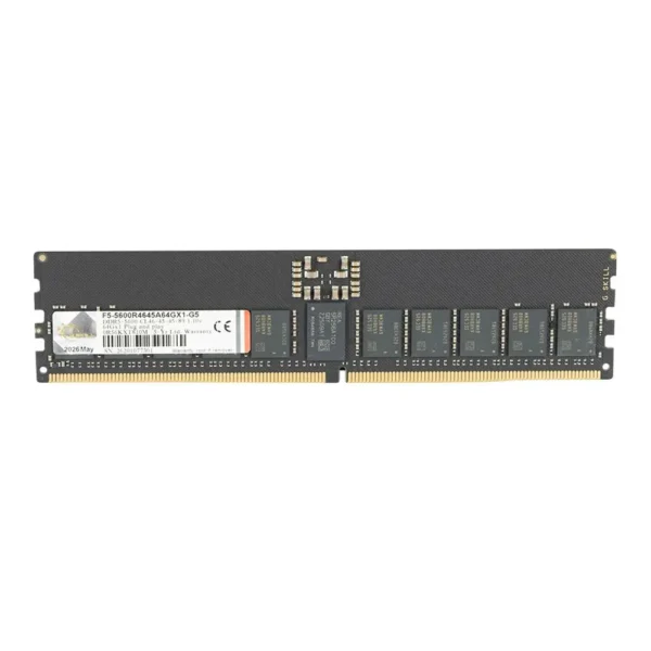 Black desktop ram memory module with gold edge connectors and a label on the side
