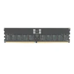 Desktop ram module (dimm) with gold edge connector and black pcb, several memory chips along its length