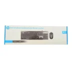 Hp km150 wired keyboard and mouse combo on packaging with image of keyboard and mouse