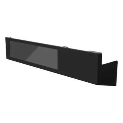 Long black digital media player with a front-facing screen and a right-side bracket/support.
