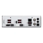 Rear i/o panel of a compact pc showing usb 3. 0 ports, usb-c, hdmi and displayport video outputs, ethernet, audio jacks, and antenna connectors.