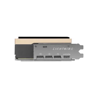 PCIe graphics card bracket with multiple video outputs: one HDMI port and three DisplayPort connectors, showing a high-performance GPU accessory.