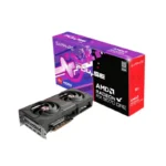 Sapphire pulse amd radeon rx 5700 graphics card with purple/red packaging beside it