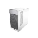White air purifier with a tall black pleated front filter and a side mesh panel, shown from a slight angle/single unit.
