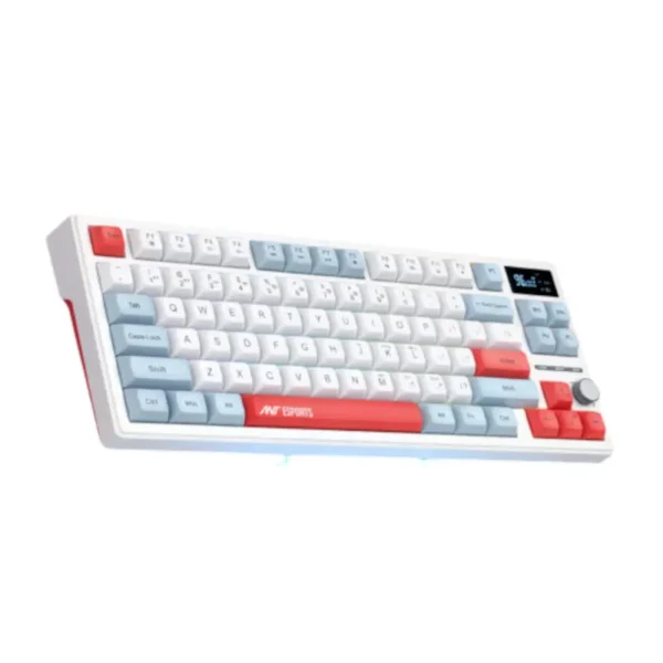 Ant esports apex 200 wireless argb keyboard white (apex-200-white) White mechanical keyboard with pastel blue and red keycaps on a compact layout suitable for gaming