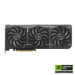 Asus geforce rtx graphics card with three large cooling fans and nvidia geforce rtx branding visible on the side.
