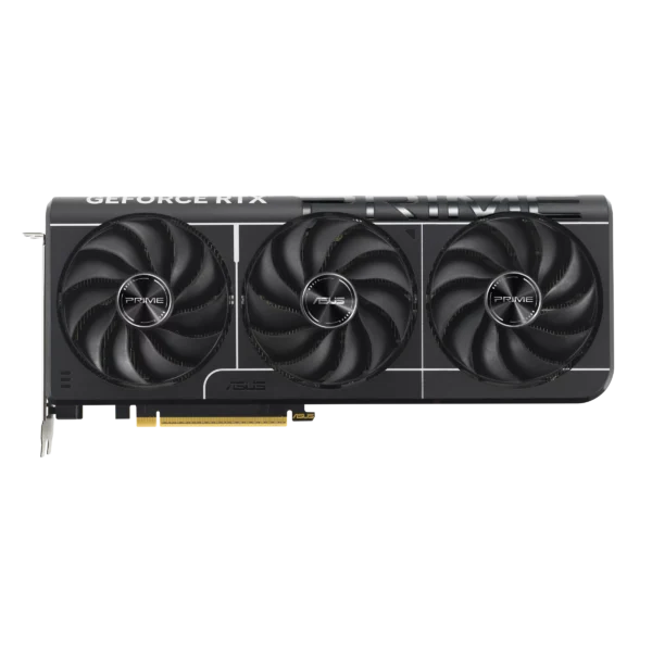 Close-up of a geforce rtx graphics card with dual fans, showing asus branding and 'prime' labels on the fans against a black background.