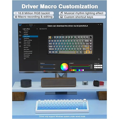 Aula f75 side engraved keycaps wireless tri mode rgb 75 percent mechanical gaming gradient blue keyboard with star vector switch