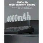 Advertisement for a 4000mah high-capacity battery; foreground shows a keyboard on a desk and large '4000mah' text with the heading '4000mah high-capacity battery' and small battery life notes.