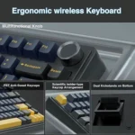 Ergonomic wireless keyboard featuring a large multifunctional knob and backlit f-keys for customizable control.
