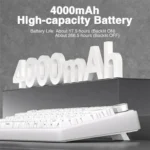 Large white 3d '4000mah' text on a desk above a white keyboard, highlighting a high-capacity battery.