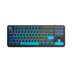 Rgb backlit compact full-size keyboard with blue–green gradient lighting across the keys and a black frame.