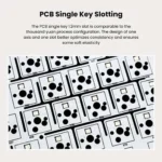 Close-up of pcb boards with single-key slotting pattern—repeated squares with circular pads in a diagonal grid.
