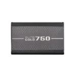 750 elite gold solid-state drive with a hex-pattern label on a black enclosure