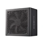 Black pc power supply with a hexagonal mesh vent on the front and side branding visible on the case edge.