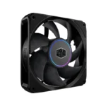 Black pc cooling fan with a circular rgb led ring and cooler master logo at the center