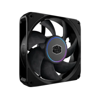 Black PC cooling fan with a circular RGB LED ring and Cooler Master logo at the center