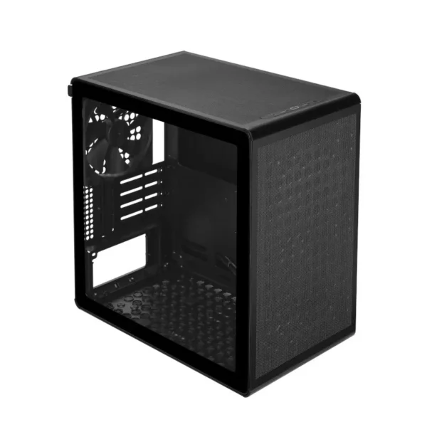 Cooler master q300l v3 m-atx 240mm cabinet black (q300lv3-kgnn-s00) Black mid‑tower pc case with a transparent side panel showing an empty interior and a perforated front mesh panel