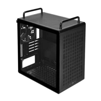 Cooler master qube 340 matx cabinet black (q340-kgnn-s00) Black computer case with a clear side panel, mesh front, and two top handles for transport.