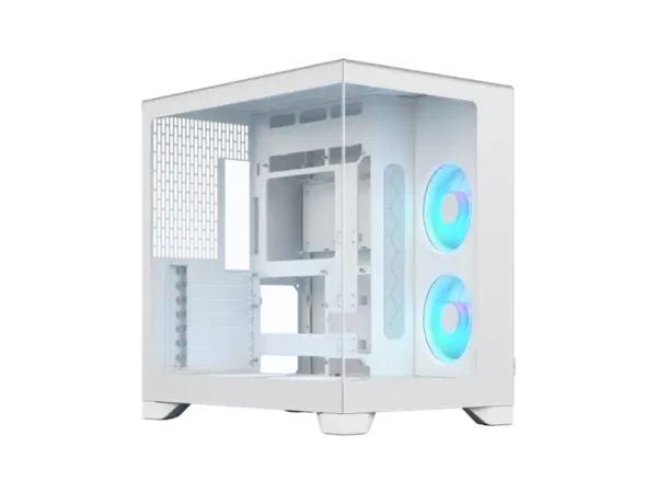Fractal design fractal design pop 2 vision white rgb - dual-chamber case with glass panels, 4 rgb fans white White mid-tower pc case with a transparent side panel and two lit blue rgb fans on the front