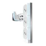White three-fan gpu cooling radiator mounted to a pcie bracket with blue accents.