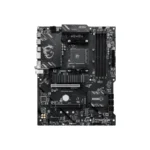Msi b550 gaming wifi motherboard seen from above, showing cpu socket, ram slots, pcie slots, and i/o panel.