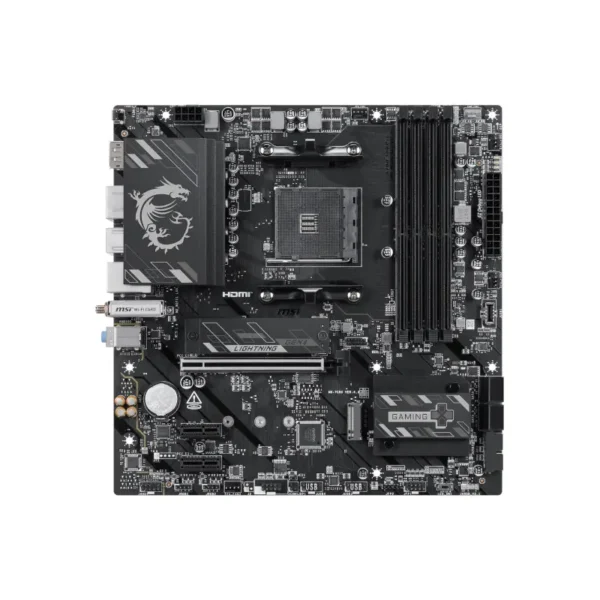 Msi b550m gaming plus wifi6e am4 ddr4 motherboard Atx motherboard with pcie slot, cpu socket, ram slots, and i/o ports visible for a desktop build