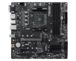 Motherboard layout with cpu socket, dimm ram slots, pcie slot, and i/o ports visible from top-left to bottom-right. Typical atx/micro-atx board design "msi" label present.