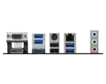 Rear-panel computer connectors: vga, two blue usb 3. 0 ports, ps/2 port, two more usb 3. 0 ports, ethernet, and three colored audio jacks