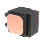 Copper-faced mechanical module with a bolted square faceplate, black housing, and two inlet/outlet ports on the left